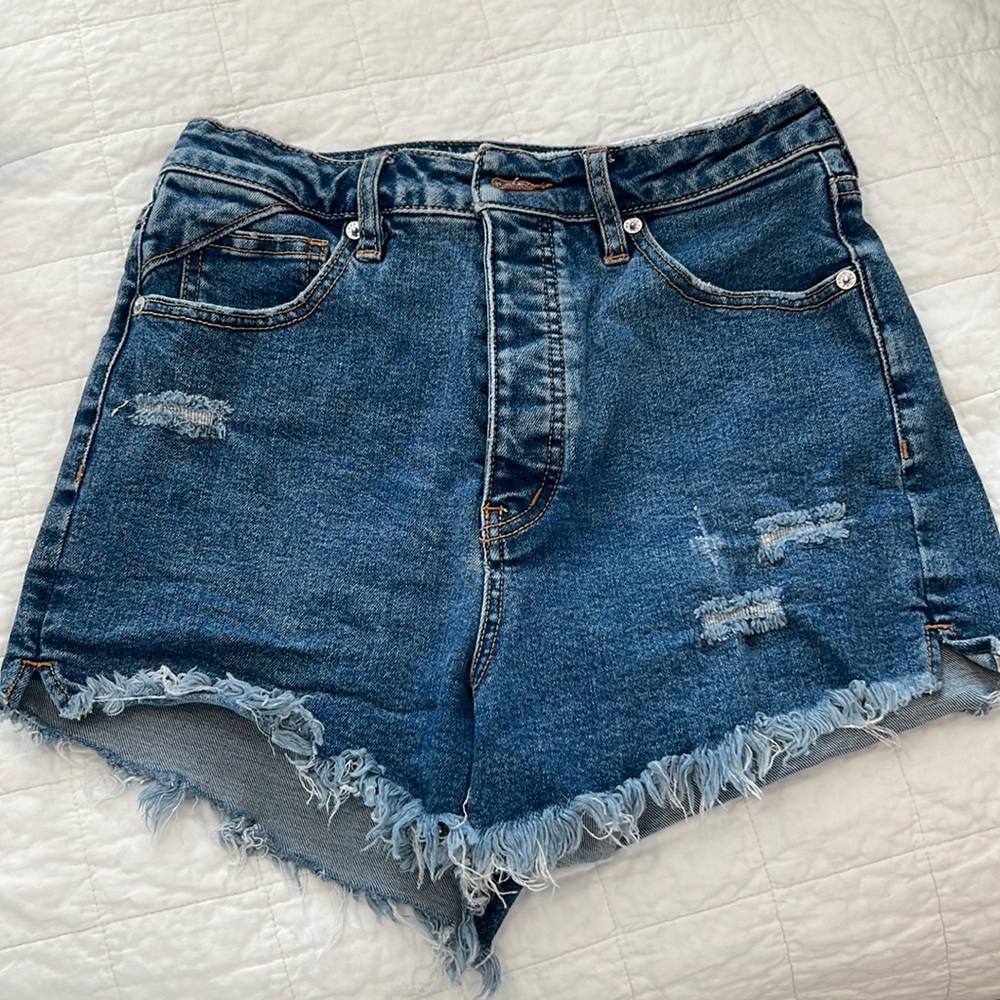 Free people blue distressed high waisted jean shorts